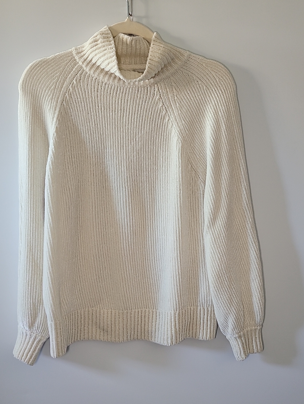 LOFT Cream Ribbed Cowl-Neck Sweater